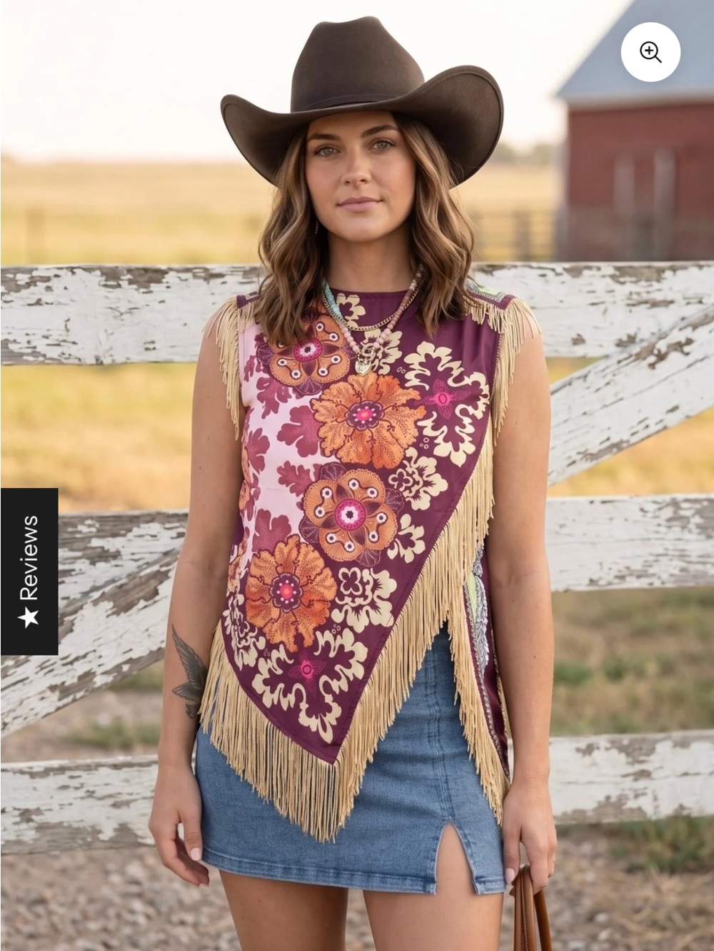Floral Fringe Bandana Top in Plum and Tan